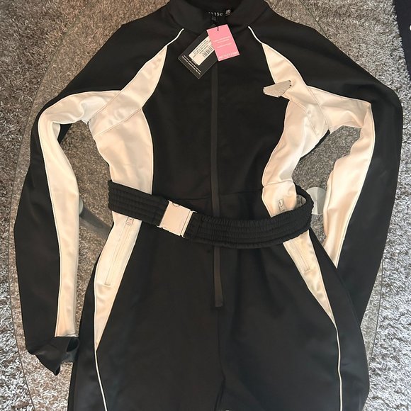 PRETTYLITTLETHING PLT SKI Black Belted Fitted Scuba Suit size 12 - Picture 2 of 5